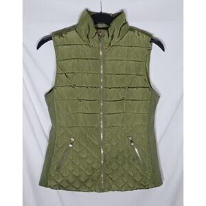 CI Sono Los Angeles Outerwear Women's M Quilted Puffer Vest Olive Green Gold Y2K